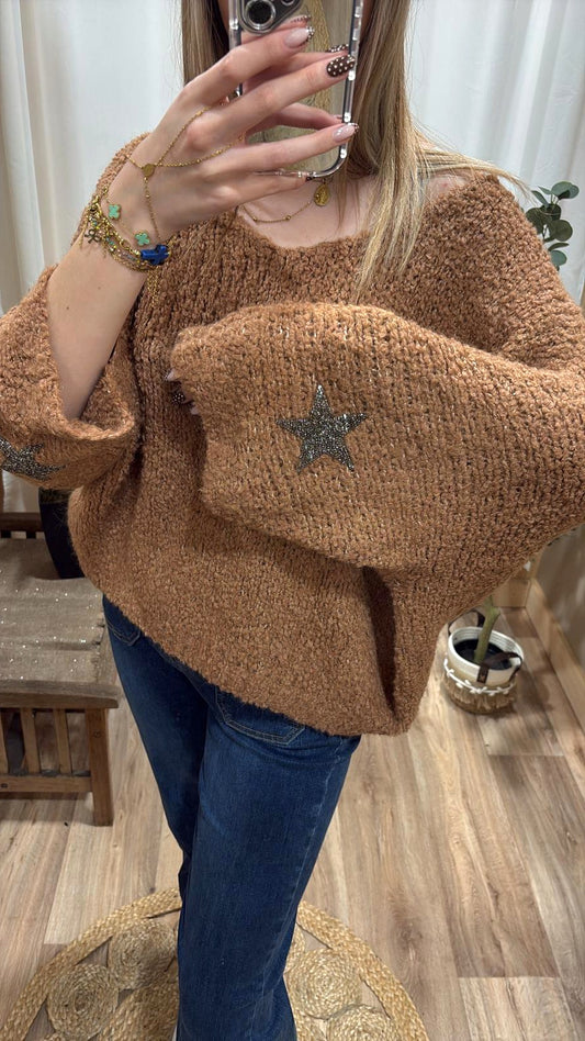 Pull bouclette étoile sur les manches cuivre