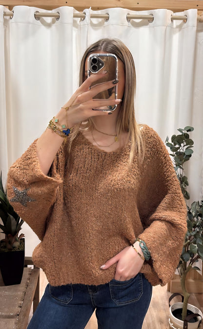 Pull bouclette étoile sur les manches cuivre