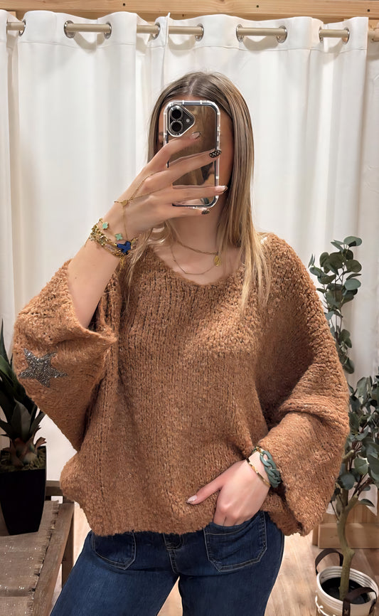 Pull bouclette étoile sur les manches cuivre