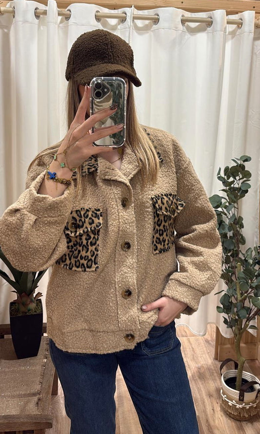 Manteau poches léopard