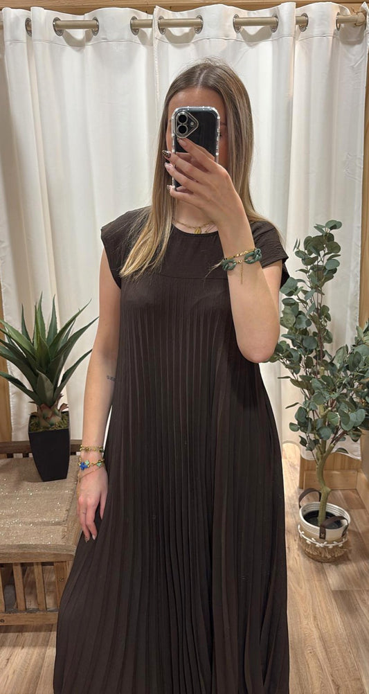 Robe longue plissée chocolat
