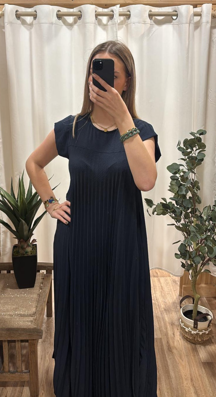 Robe longue plissée marine