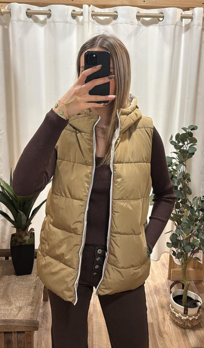 Doudoune sans manches réversible camel/or