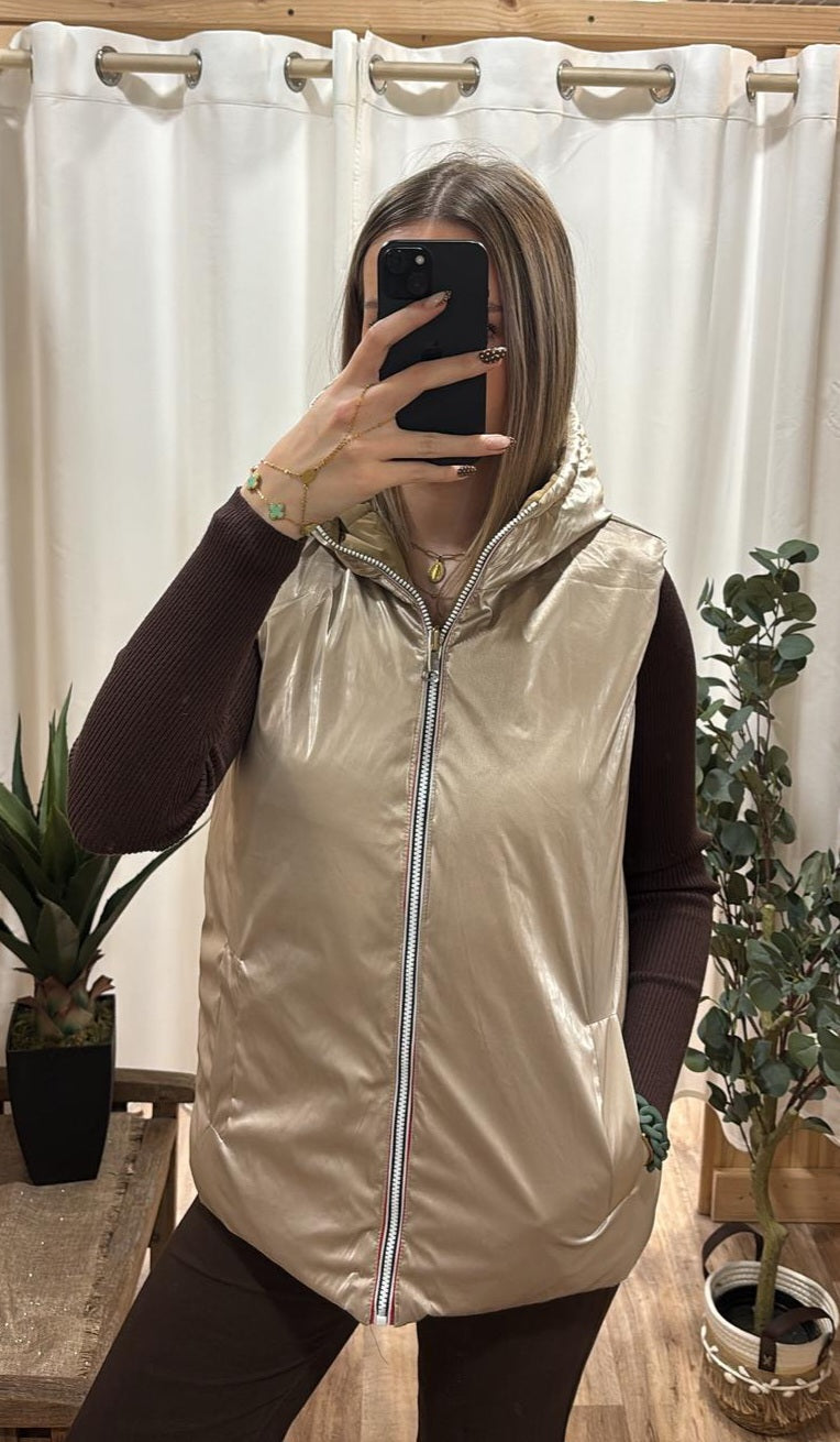 Doudoune sans manches réversible camel/or