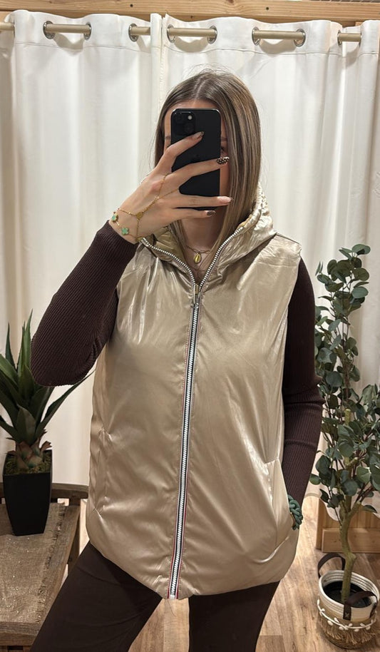 Doudoune sans manches réversible camel/or