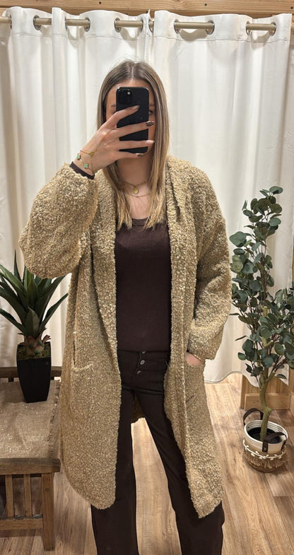 Gilet long avec capuche camel