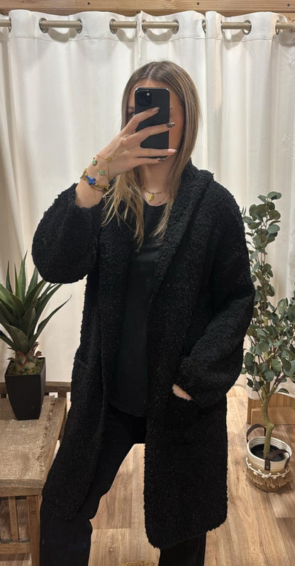 Gilet long avec capuche noir