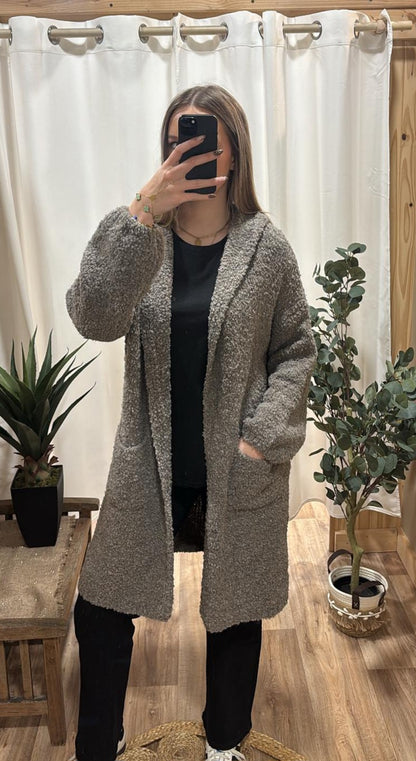 Gilet long avec capuche taupe