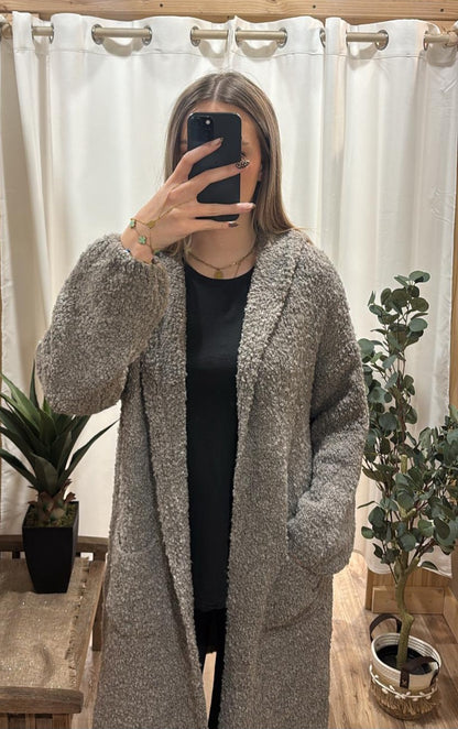 Gilet long avec capuche taupe