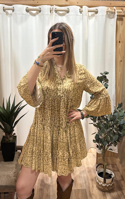 Robe courte léopard beige
