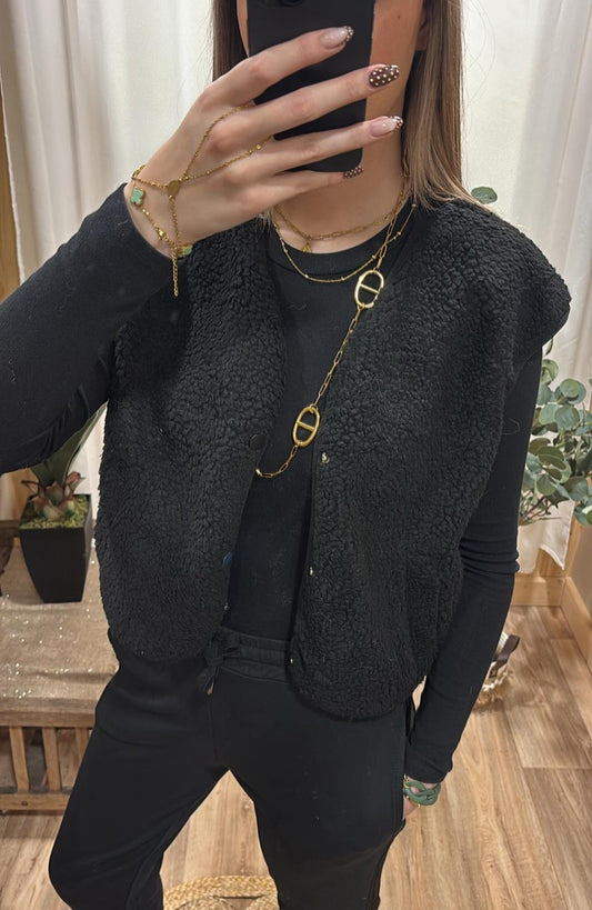 Gilet moumoute sans manche noir