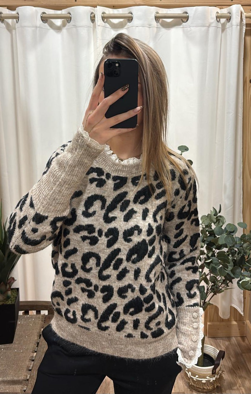 Pull léopard taupe