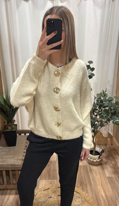 Cardigan boutons fantaisis dorés - beige