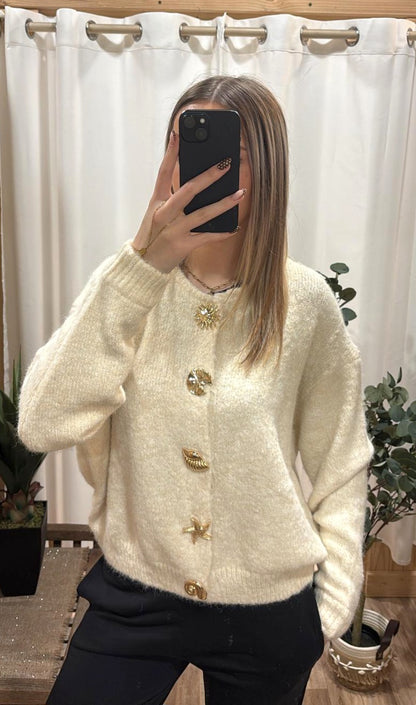 Cardigan boutons fantaisis dorés - beige