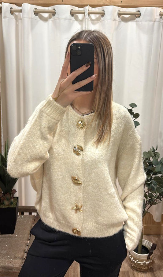 Cardigan boutons fantaisis dorés - beige