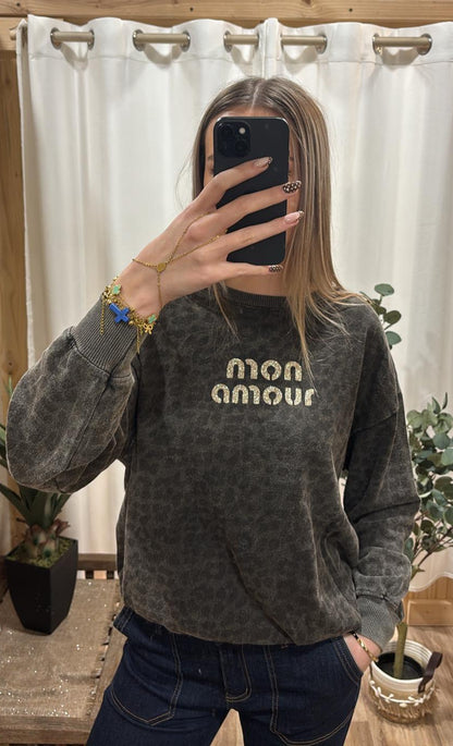 Sweat léopard gris amour or