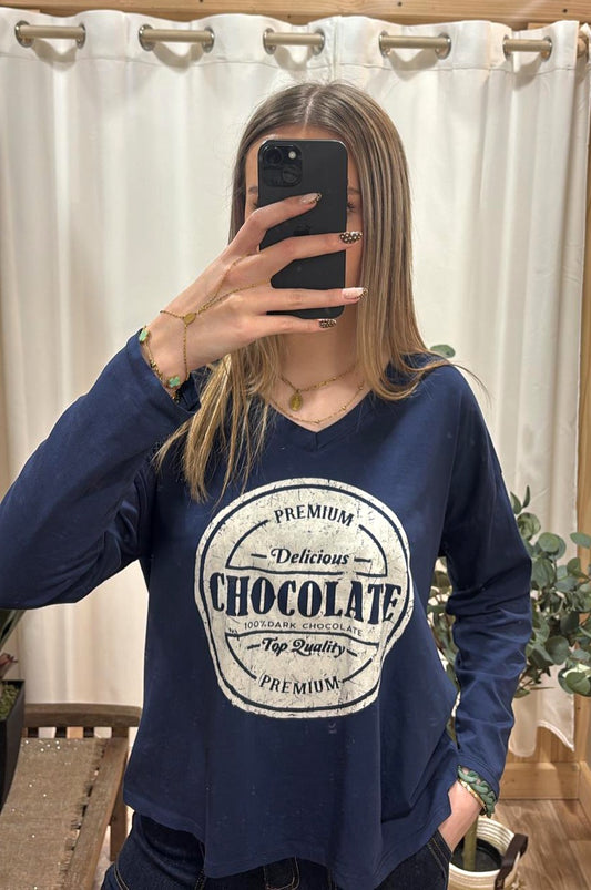 Tee-shirt "chocolate" bleu marine
