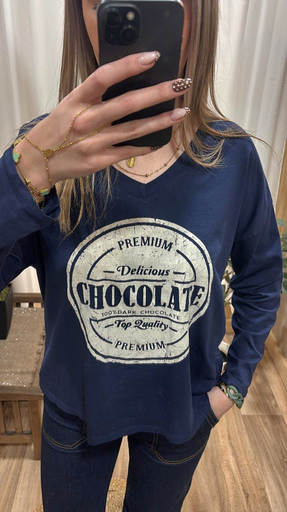 Tee-shirt "chocolate" bleu marine