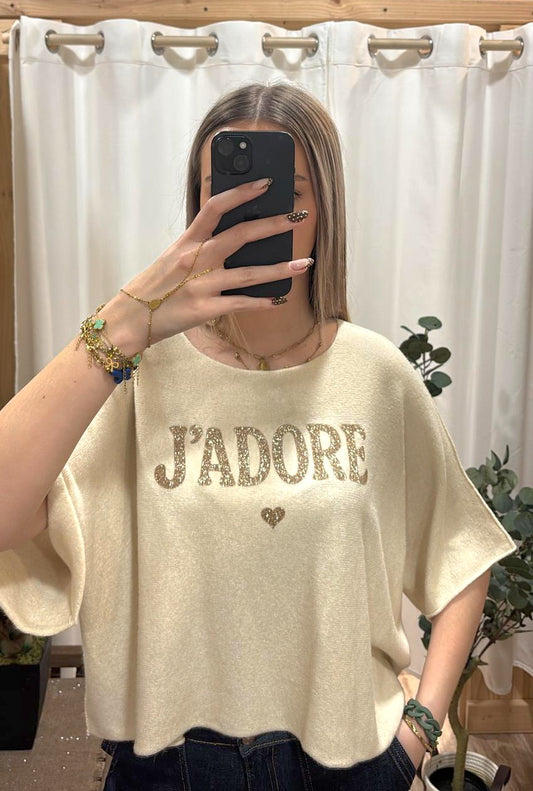 Pull "J'adore" écru