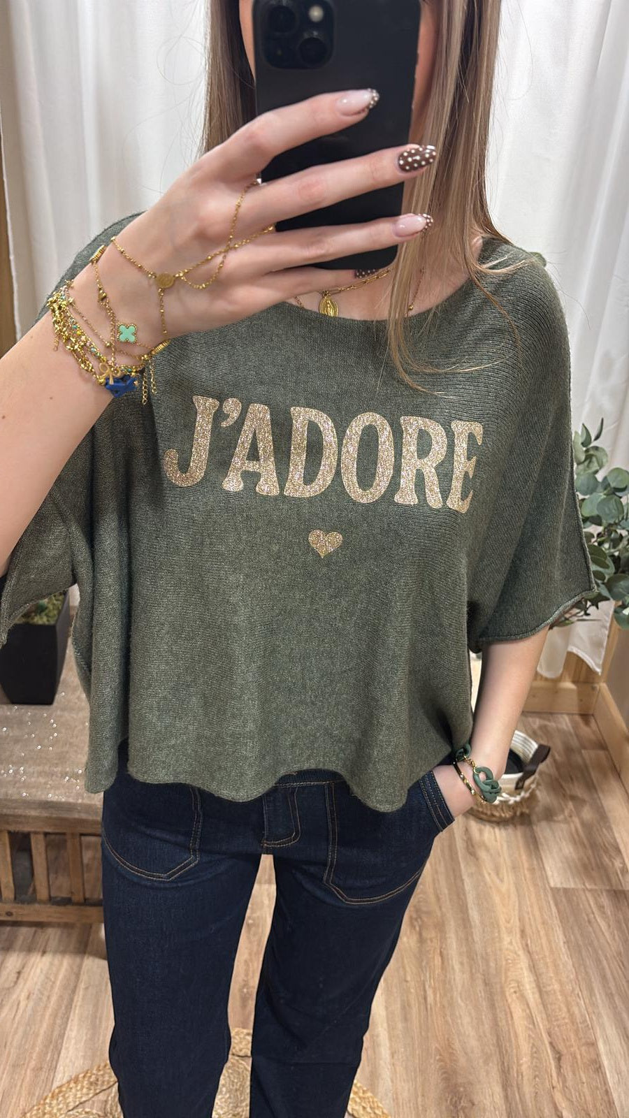 Pull "J'adore" kaki