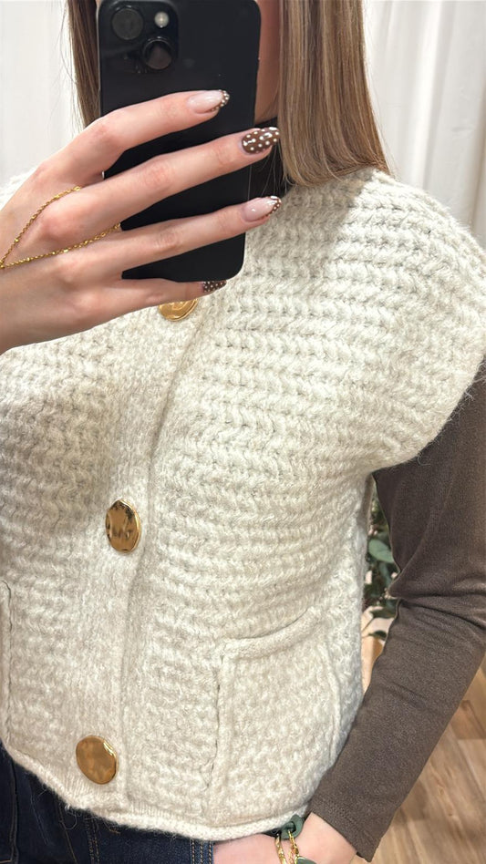 Gilet sans manche boutons dorés - beige