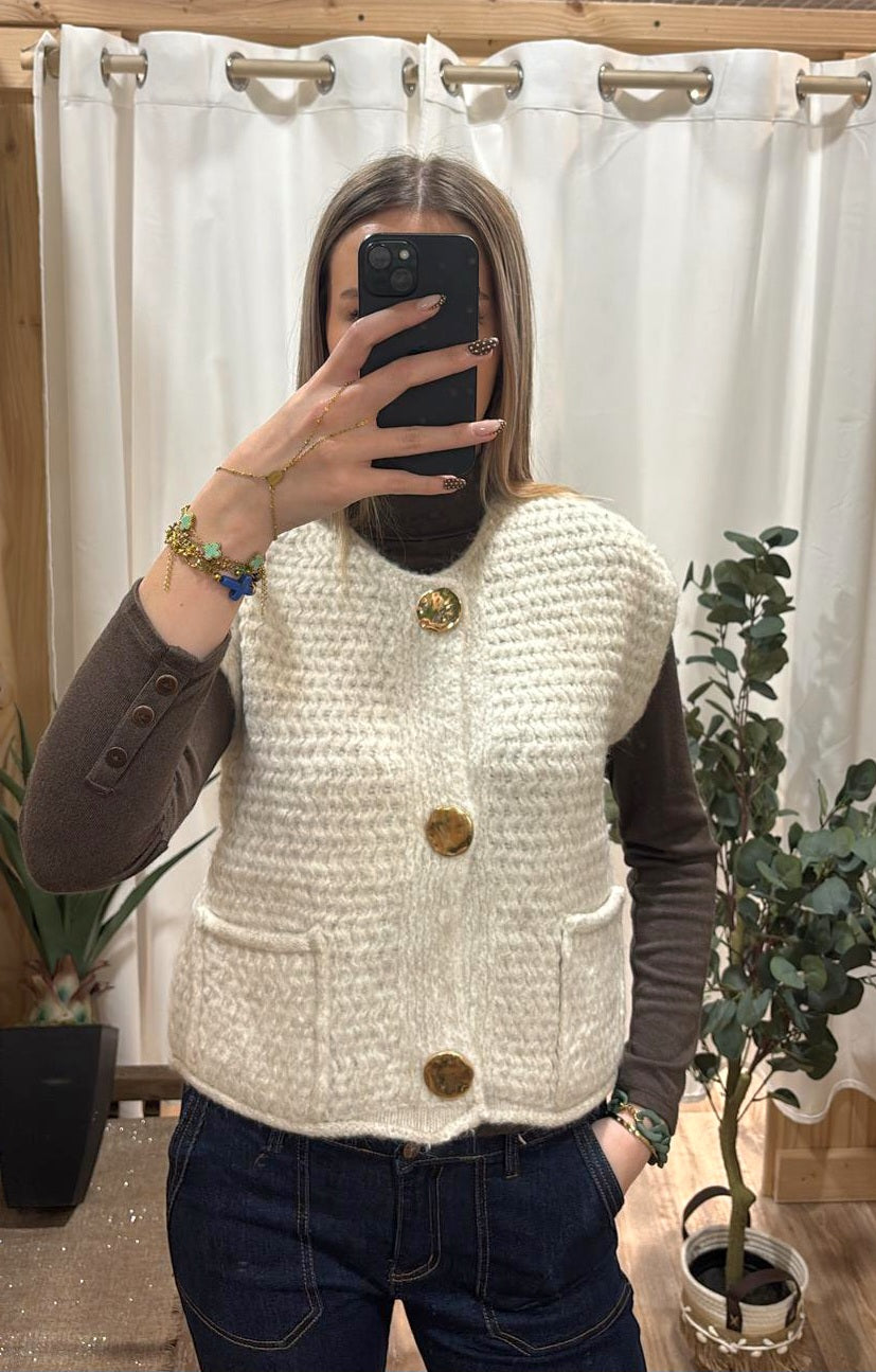 Gilet sans manche boutons dorés - beige