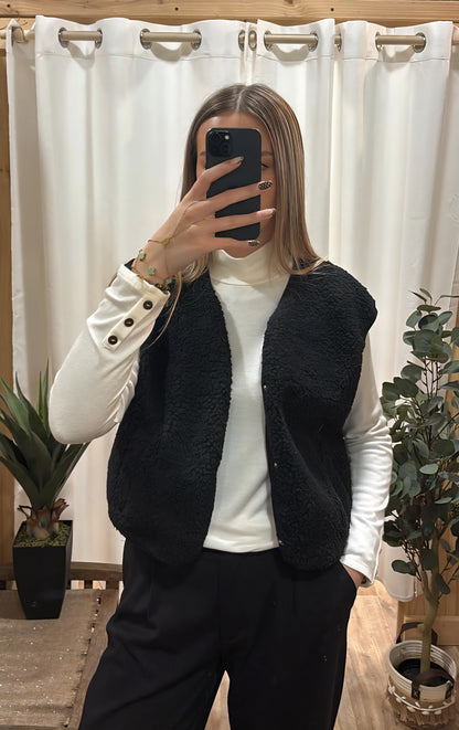 Gilet moumoute sans manche noir