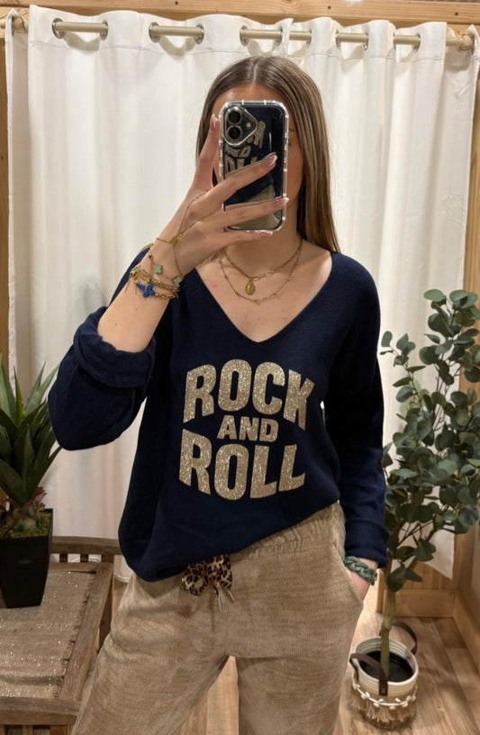 Pull marine Rock&Roll doré