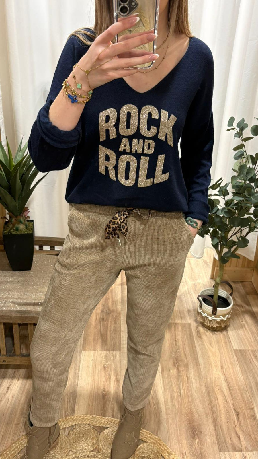 Pull marine Rock&Roll doré