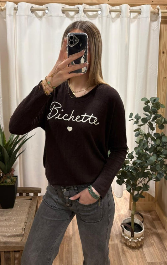 Pull fin "bichette" marron