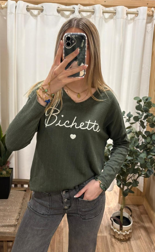 Pull fin "bichette" kaki