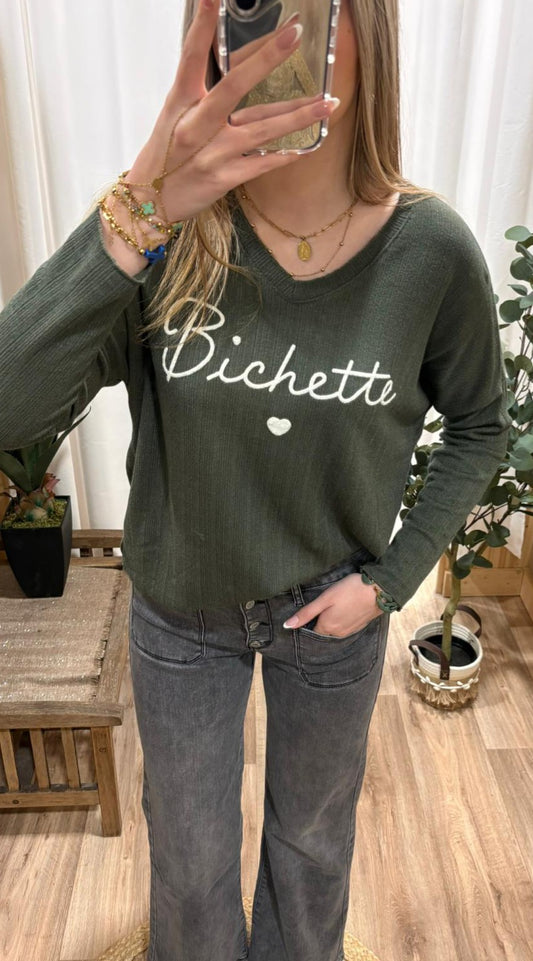 Pull fin "bichette" kaki