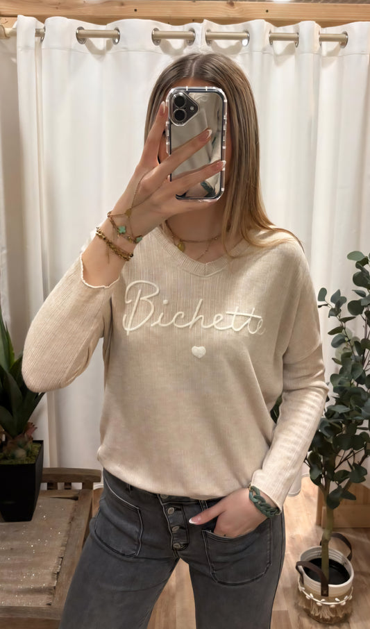 Pull fin "bichette" beige