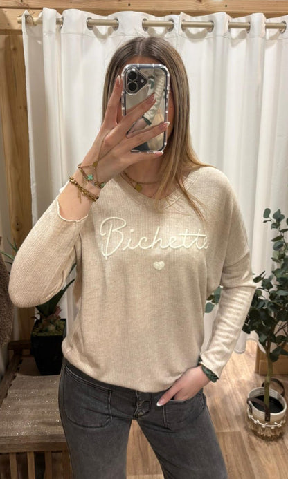 Pull fin "bichette" beige