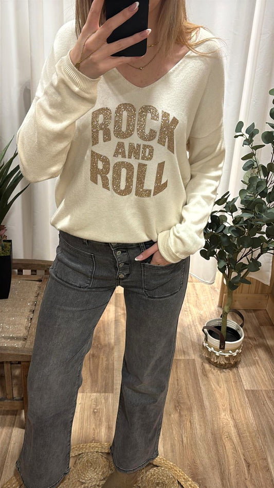 Pull écru Rock&Roll doré