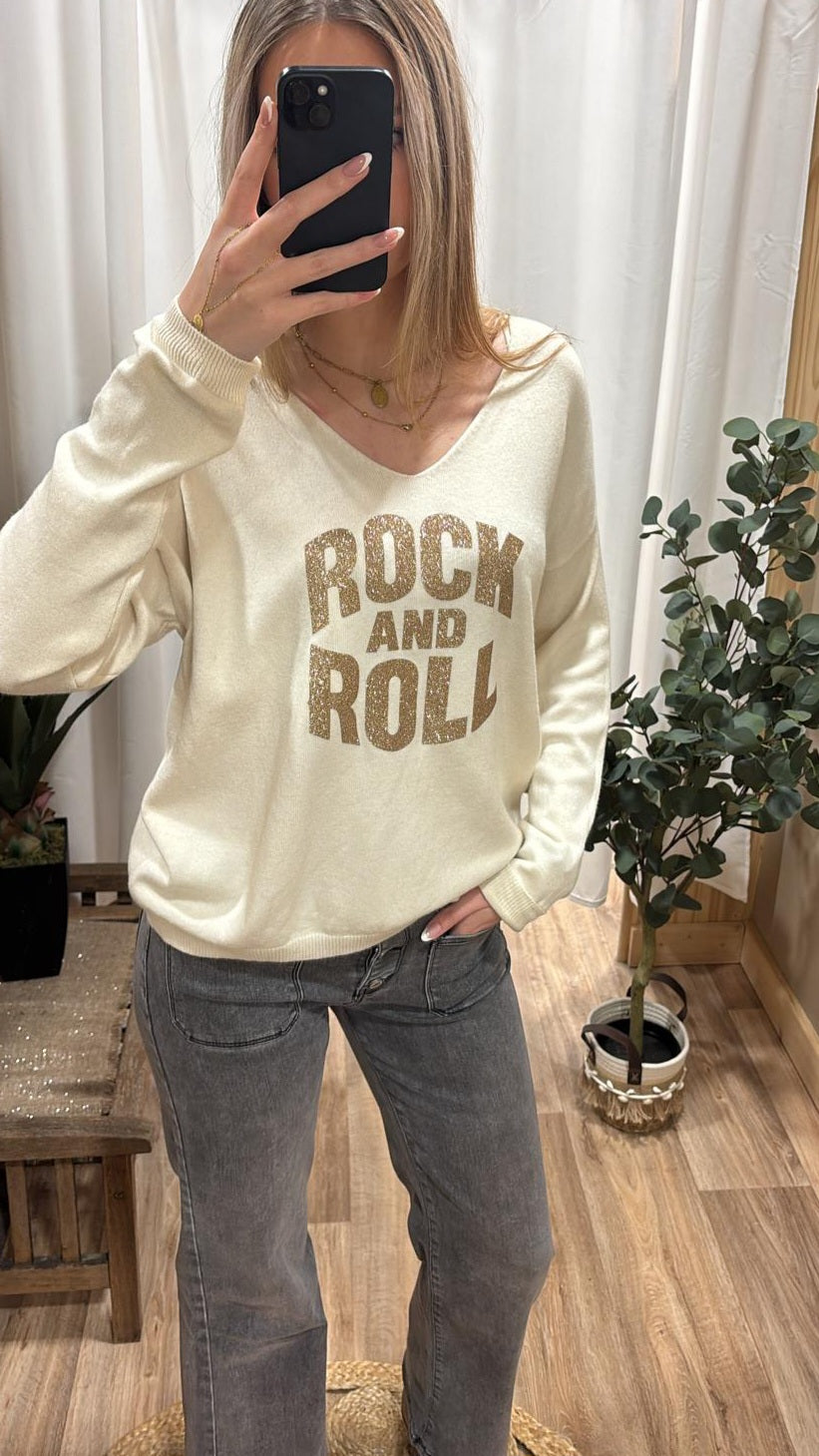Pull écru Rock&Roll doré