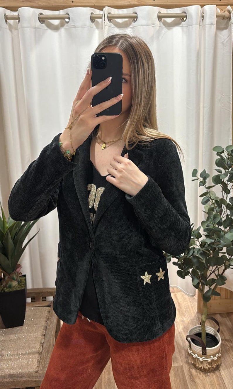 Blazer effet velours noir