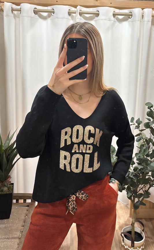 Pull noir Rock&Roll doré