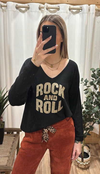 Pull noir Rock&Roll doré