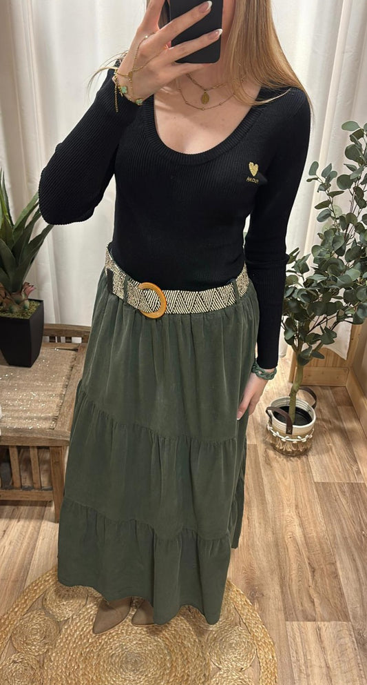 Jupe effet velours kaki