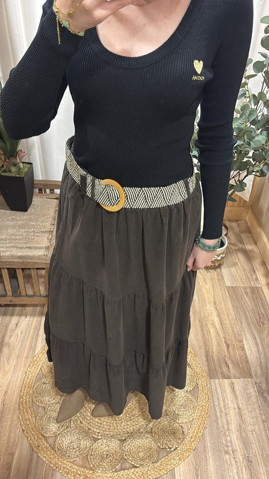 Jupe effet velours marron