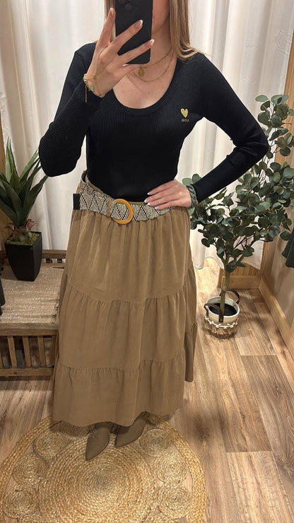 Jupe effet velours camel