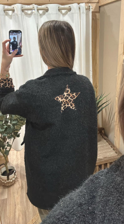 Manteau noir étoile léopard dos