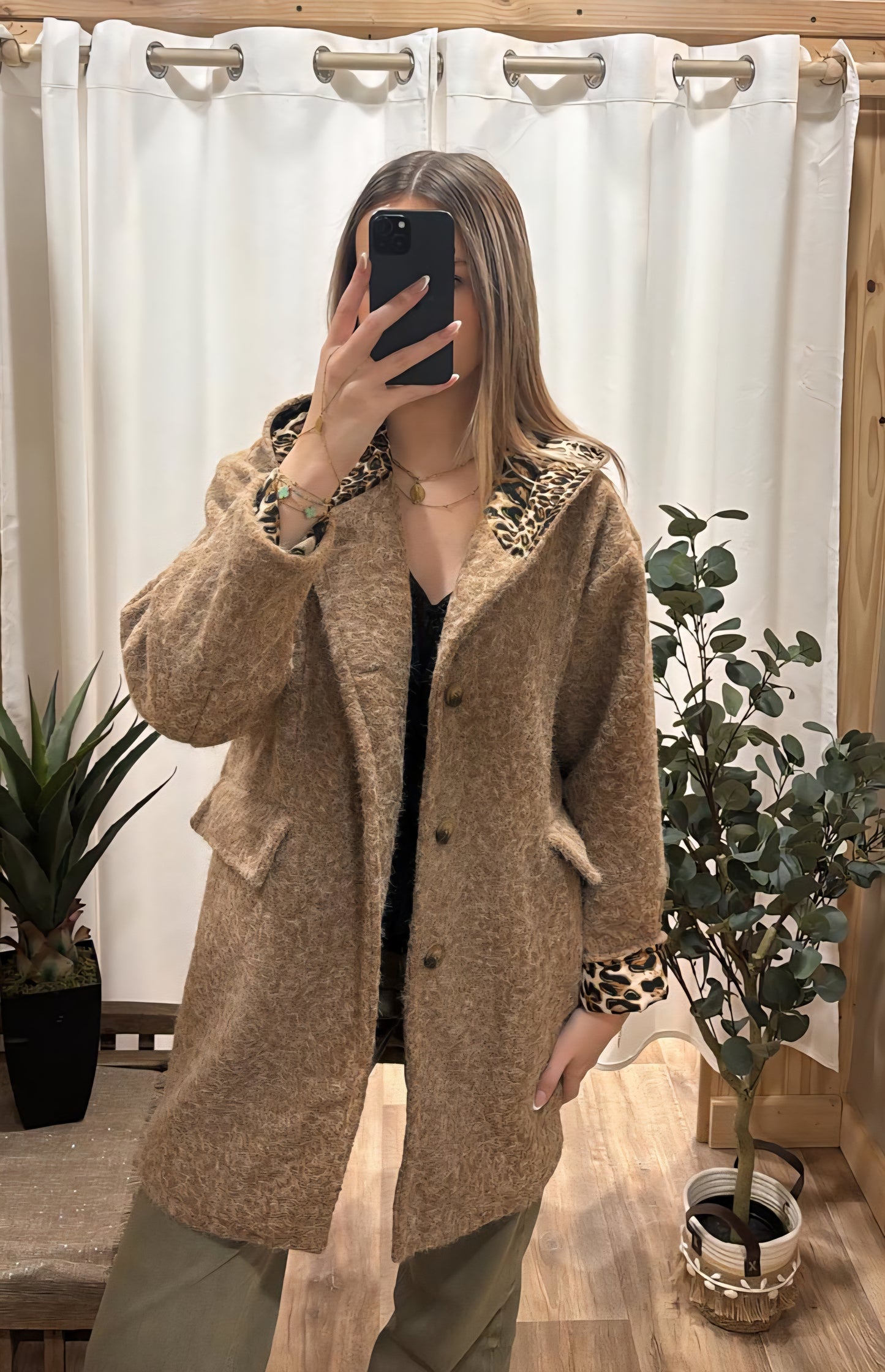 Manteau capuche camel