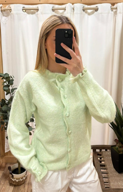 Cardigan vert pâle petits boutons coeurs