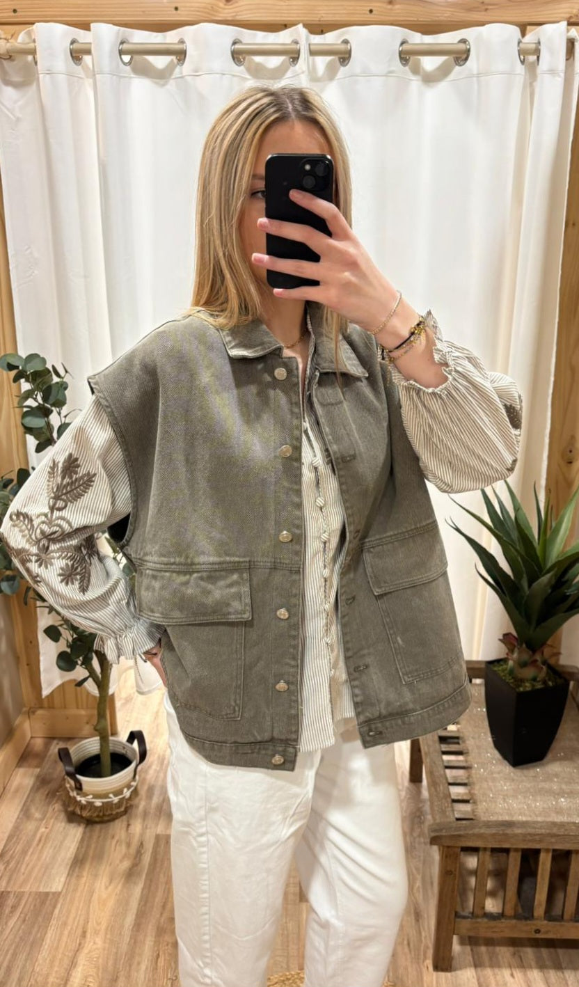 Veste sans manche oversize kaki