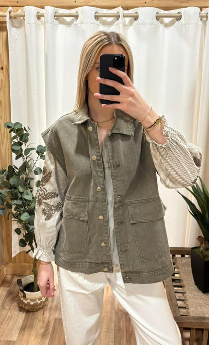 Veste sans manche oversize kaki