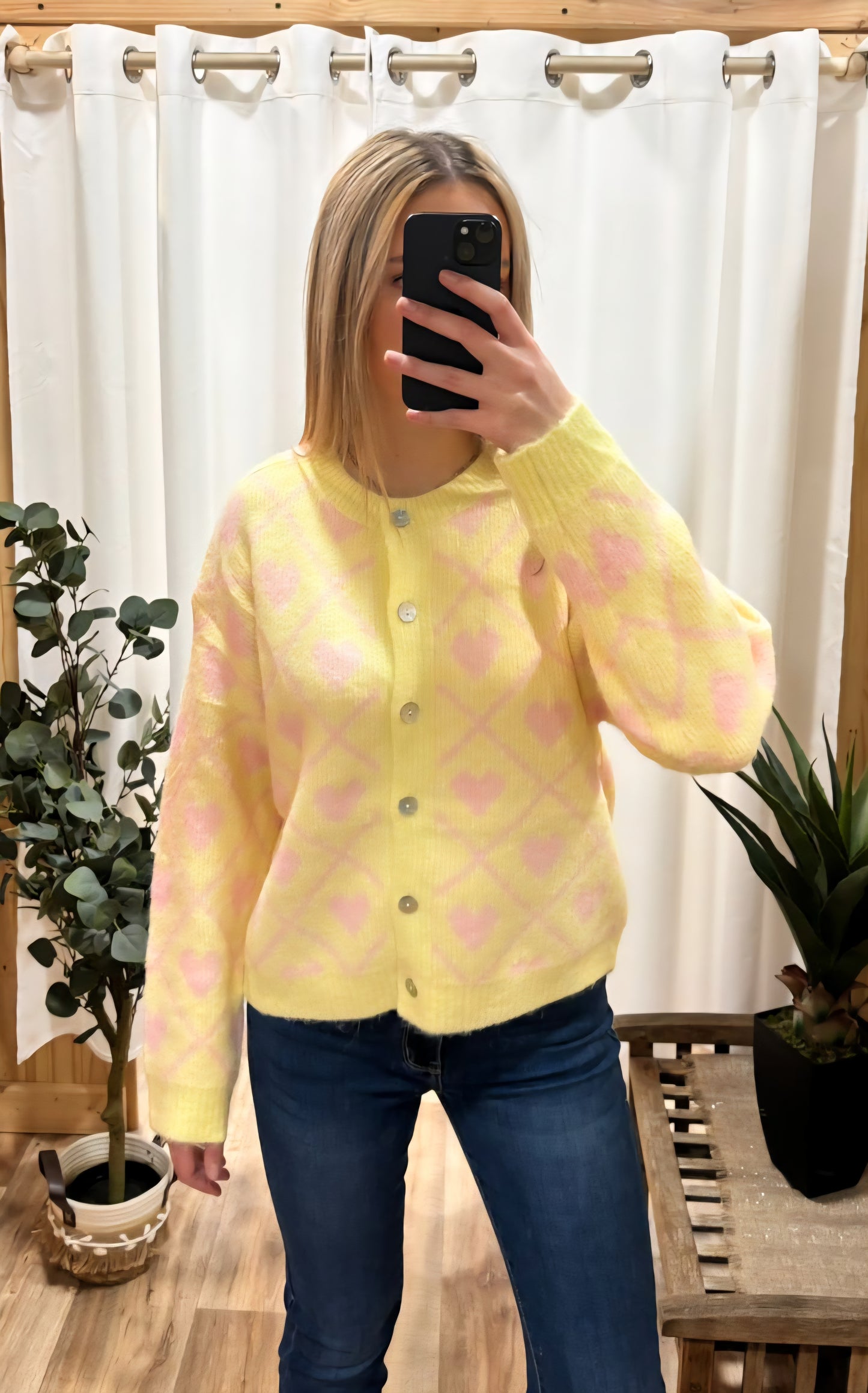 Cardigan coeur jaune
