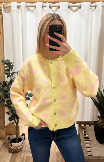 Cardigan coeur jaune
