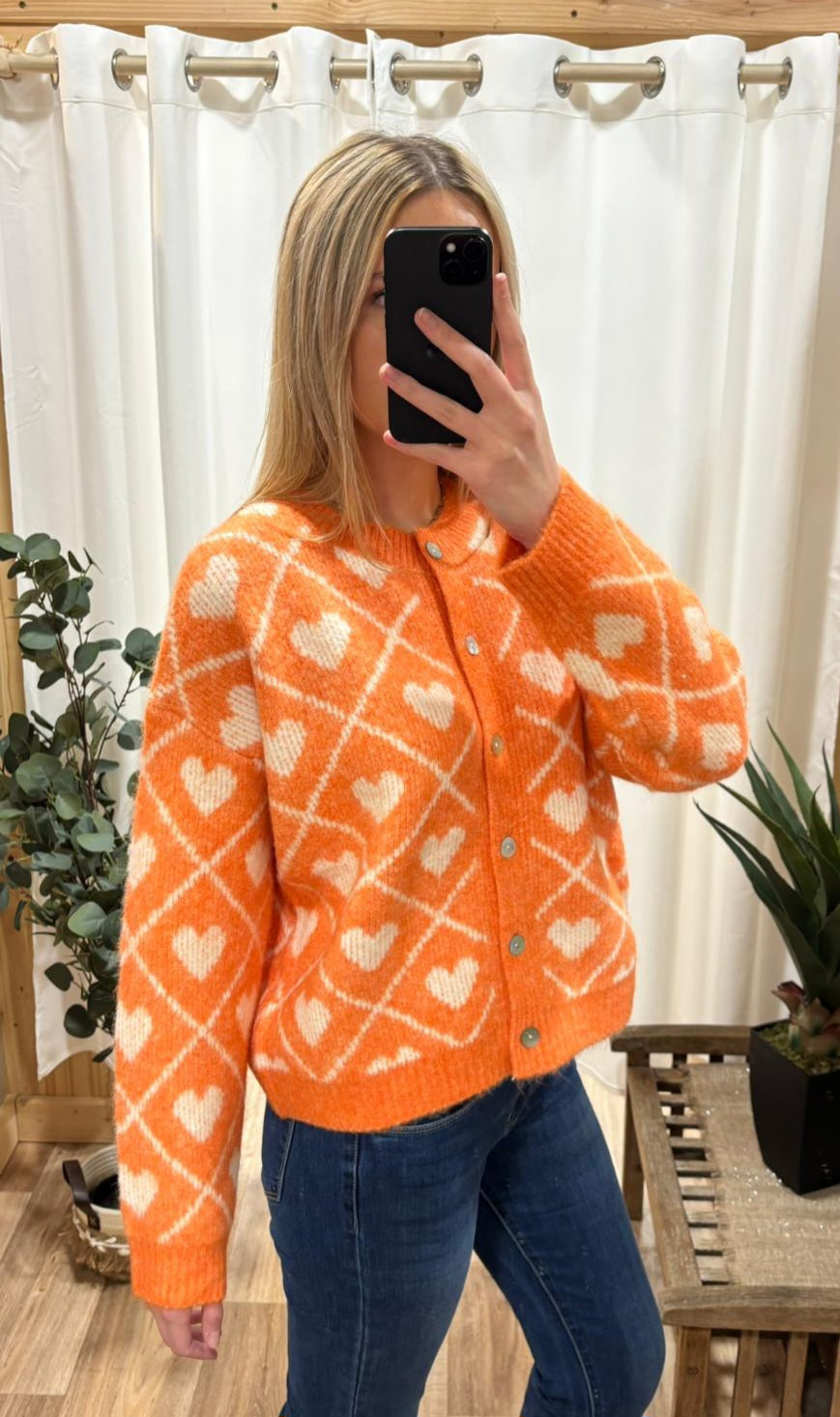 Cardigan coeur orange